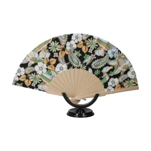 Abanico Madera Natural Flores